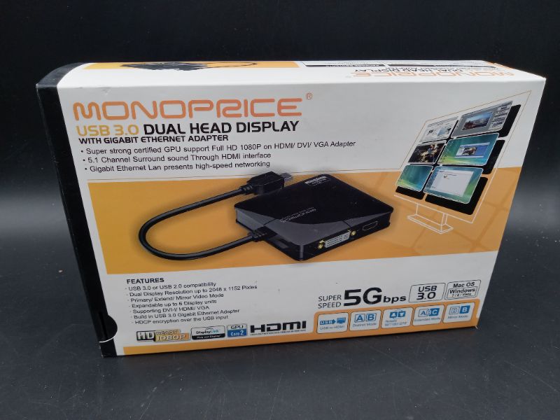Photo 2 of Monoprice 112631 USB 3.0 MultiPort Adapter with DVI, HDMI and GigaBit Ethernet