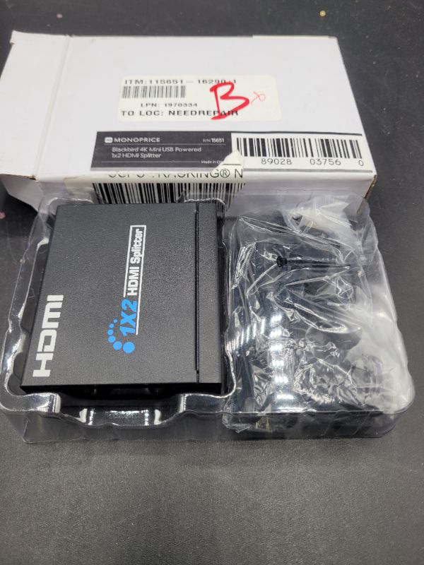 Photo 2 of Monoprice Blackbird 4K Mini 1x2 HDMI Splitter | USB-Powered, 4K Ultra HD, 1080p @60Hz