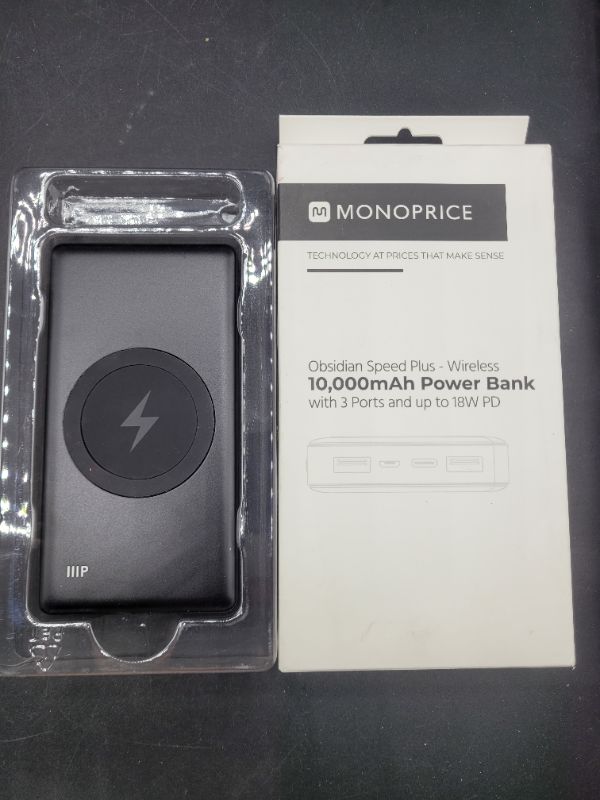 Photo 2 of Monoprice Obsidian Speed Plus EZ Read USB Power Bank, Black, 10,000mAh, 2-Port Up to 18W PD (3A) Output for iPhone, Android, and Galaxy Devices.
