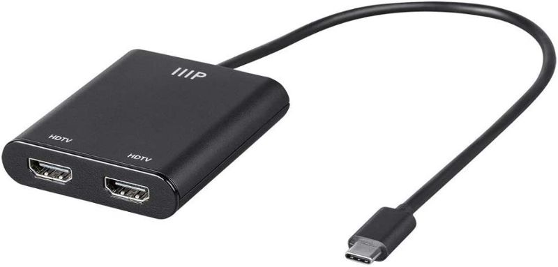 Photo 1 of Monoprice USB-C to Dual HDMI MST Hub - Black, Supports Dual 4K@30Hz And Multi-Stream Transport