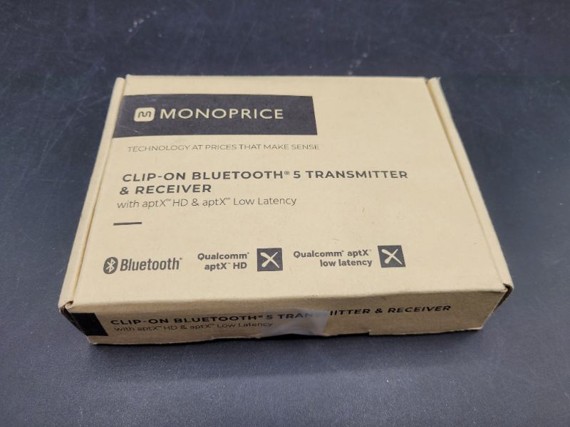 Photo 3 of Monoprice Clip on Bluetooth 5 Transmitter & Receiver With aptX HD, aptX, aptX Low Latency,Aand SBC Codecs And Built-in Microphone