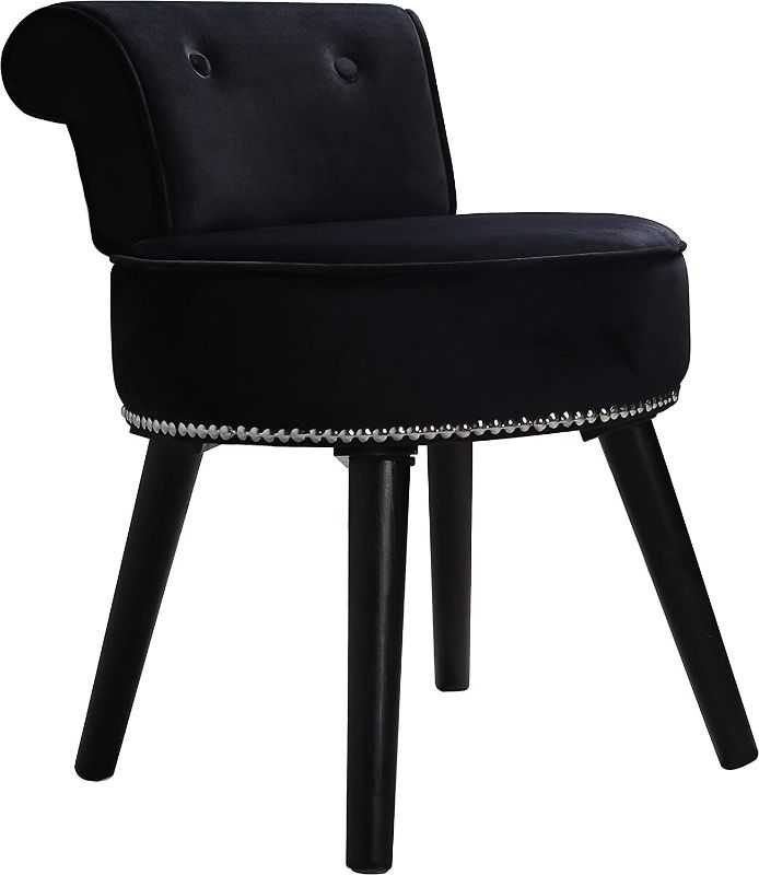 Photo 1 of VEIKOU Vanity Chairs, Black Vanity Chair with Back, Velvet Makeup Chair with Round Padded, Bathroom Vanity Chair with Wood Legs
