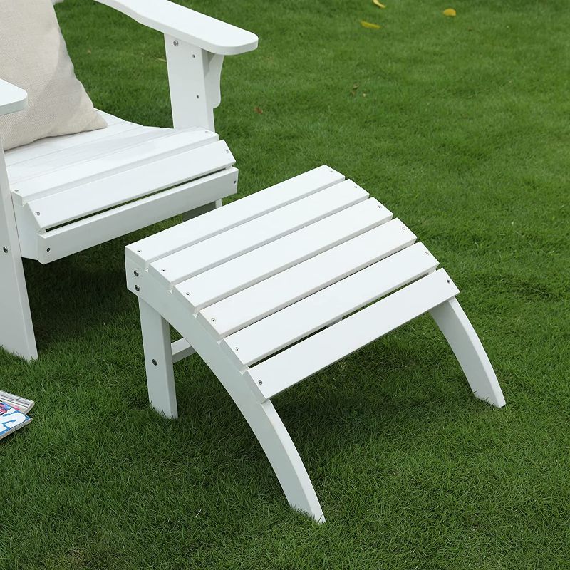 Photo 1 of Outdoor Wooden All-Weather Adirondack Chair Ottoman, Adirondack Chair Footrest, Fade and Rust Resistant, Perfect for Outside Patio Garden Pool Yard White