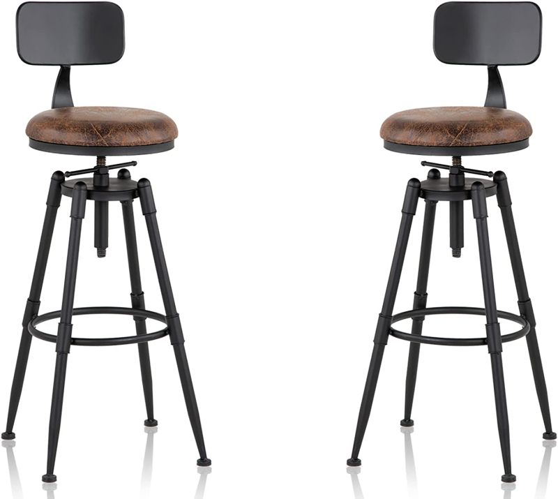Photo 1 of MSMV 27-35 Inch (Set of 2) Vintage Industrial Bar Stool-Farmhouse Swivel Bar Stool-Swivel Kitchen Island Dining Chair-Kitchen Counter Height Adjustable Pipe Stool-Cast Steel Stool