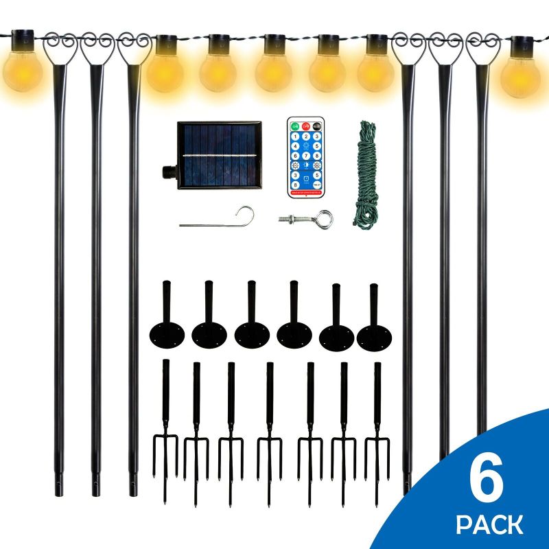 Photo 1 of 6 Pack Outdoor String Light Poles, LED Solar Bulbs Included, 8 Light Modes, Remote Control Christmas Decoration Poles for Backyard Garden Patio, Heart Shape