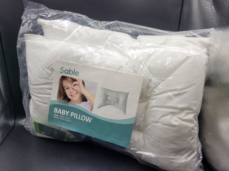 Photo 3 of Sable Baby Toddler Pillow for Sleeping with Premium Fiber, Oeko-Tex 100 Certified for Newborns & Infants Prevents Flat Head Syndrome, 100% Cotton Exterior 14" x 19", Contour Design, White, 2 Pack