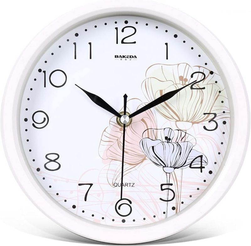Photo 1 of HITO Wall Clock Wall Clock All-Match with Frame Quiet Quartz Hanging Clocks (Color : White 8.6in with flowers)