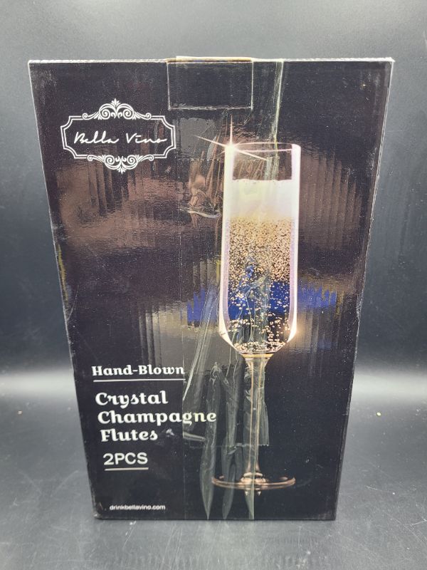 Photo 2 of Hand Blown Crystal Champagne Flutes Champagne Glasses Set of 2 Elegant Flutes 100?Lead Free Quality Sparkling Wine Stemware Set Dishwasher Safe Gift for Wedding, Anniversary, Christmas - 8oz Clear