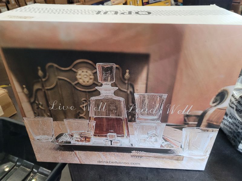 Photo 2 of Whiskey Decanter Set by Opul (10 Piece Set) - Includes Crystal Whiskey Glasses Set, Whiskey Stones, Stainless Steel Tray and Tongs - Elegantly Designed to Last the Test of Time