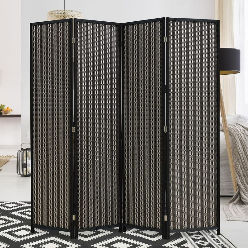 Photo 1 of Jaxpety 6-Panel Room Divider,Partial Partition Freestanding Weaved Folding Screen in Vintage Style,Black.