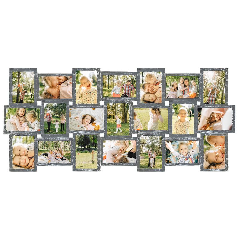 Photo 1 of HELLO LAURA Large Collage Picture Frames - 40x18 Frame for 21 Opening 4x6 Photos Wall Hanging Collage Frame Set - Grey Elegant Photo Collage Frames Display Multiple Photos Ashes - 21 Opening Photos