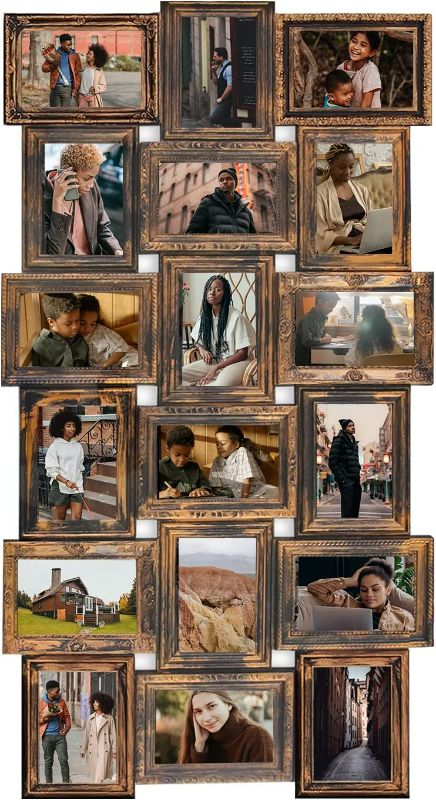 Photo 1 of J.M.Deco Picture Frames collage 18-Opening for wall decor, Reunion Friends Family College Picture Frame, Memory photo frames collage 4x6 for Homie, Gallery Puzzle Collage Wall Hanging for 4x6, Gold