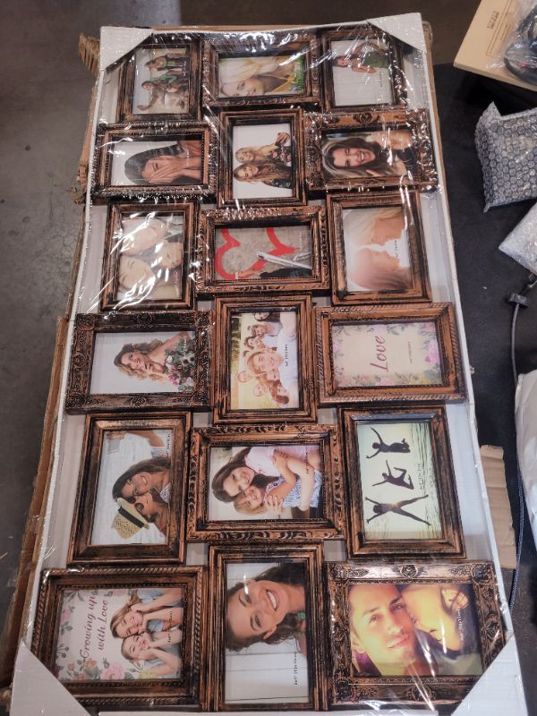Photo 3 of J.M.Deco Picture Frames collage 18-Opening for wall decor, Reunion Friends Family College Picture Frame, Memory photo frames collage 4x6 for Homie, Gallery Puzzle Collage Wall Hanging for 4x6, Gold