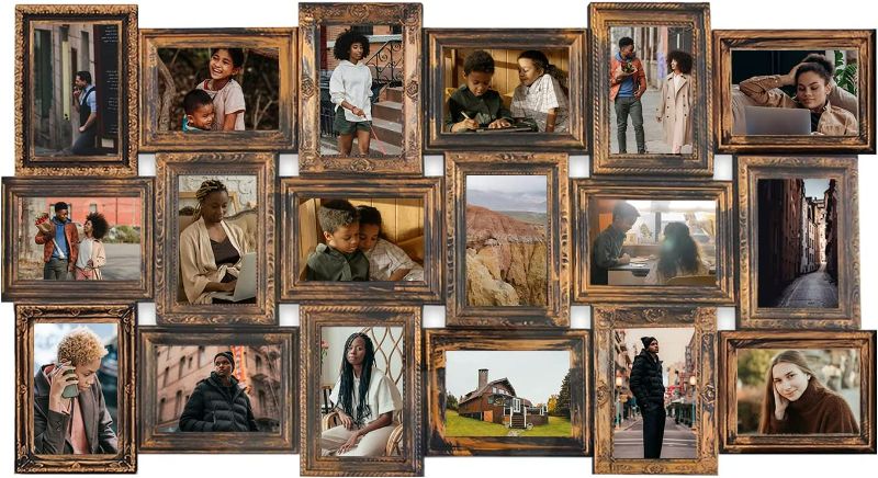 Photo 2 of J.M.Deco Picture Frames collage 18-Opening for wall decor, Reunion Friends Family College Picture Frame, Memory photo frames collage 4x6 for Homie, Gallery Puzzle Collage Wall Hanging for 4x6, Gold