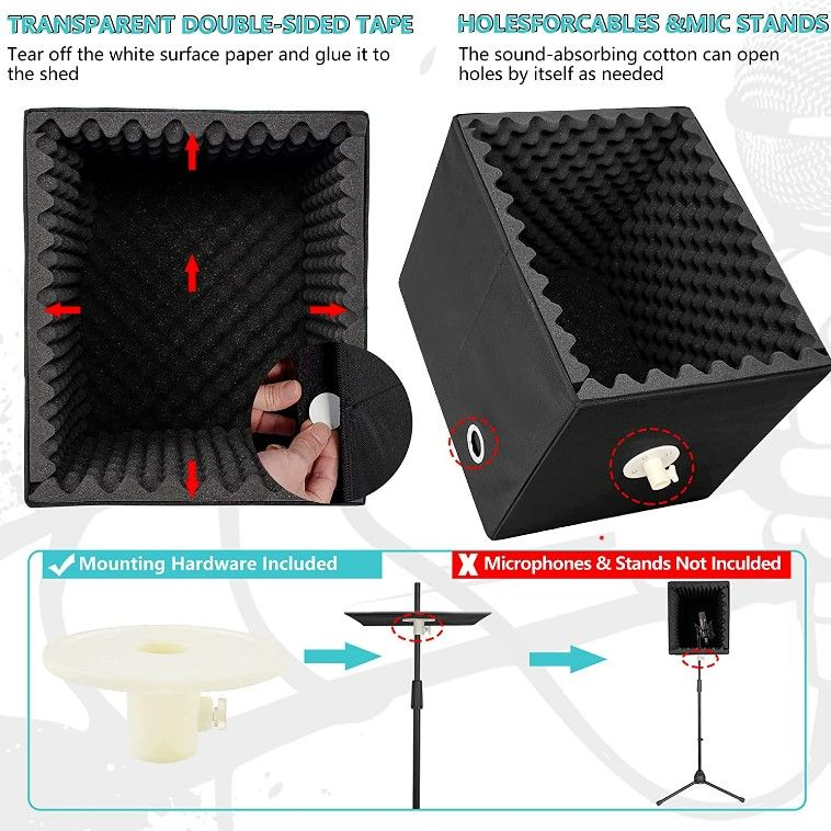Photo 2 of Portable Recording Shield Box,Microphone Isolation Booth Cube with Sponge Sound-Absorbing Processor,Foldable/Mountable Stand,Suitable for studio, Blog, Vocal Use