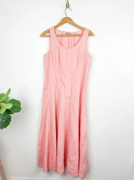 Photo 1 of Dusty Pink 100% Linen Sleeveless Midi Dress with Pockets Size L