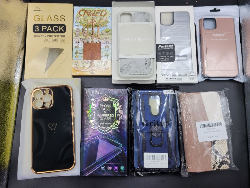 Photo 1 of Assorted Premium Cell Phone Cases Bundle and Screen Protectors, Various Styles and Designs