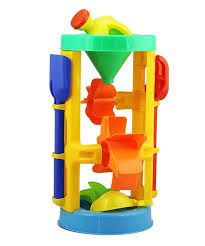 Photo 1 of Plastic Toys Kids’ Sand And Water Wheel Tower, Flowing Sand And Water, Built-In Top Funnel, Sieve, And Wheels, Shovel And Rake Included, Learn About Solids, Liquids, Combination, For Ages 3+