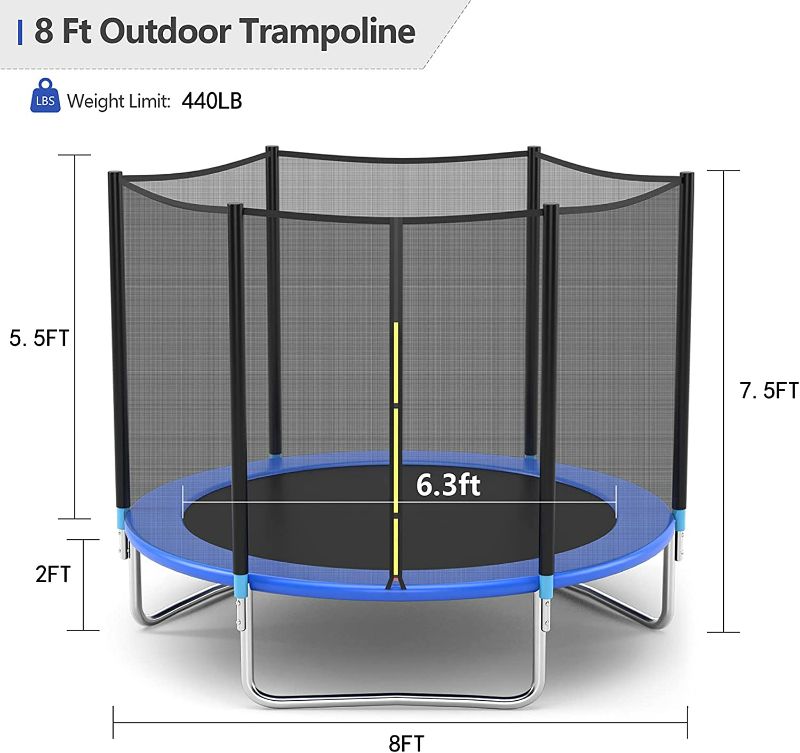 Photo 2 of Pro Trampoline with Safety Enclosure, 8Ft Heavy Duty Jumping Mat and Spring Cover Padding for Kids and Adults
