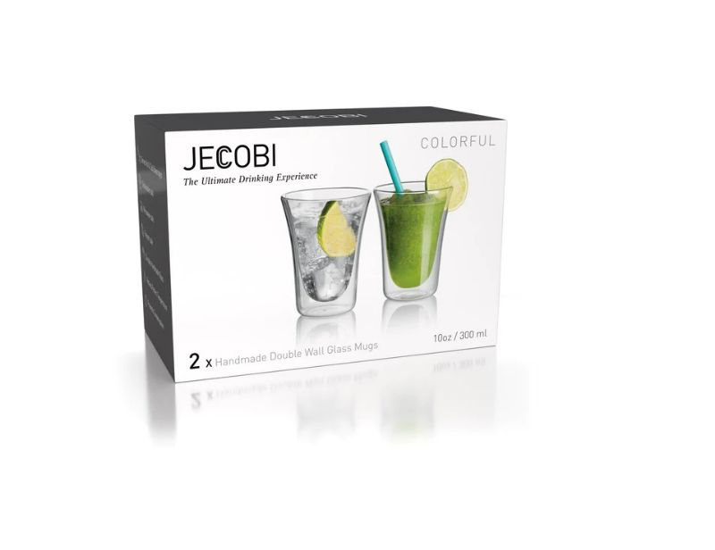 Photo 4 of JECOBI LUXURY 10 OZ DOUBLE WALL INSULATED GLASS SET OF 2 HOT OR COLD DISHWASHER MICROWAVE FREEZER SAFE LIGHT AND DURABLE NEW IN BOX 