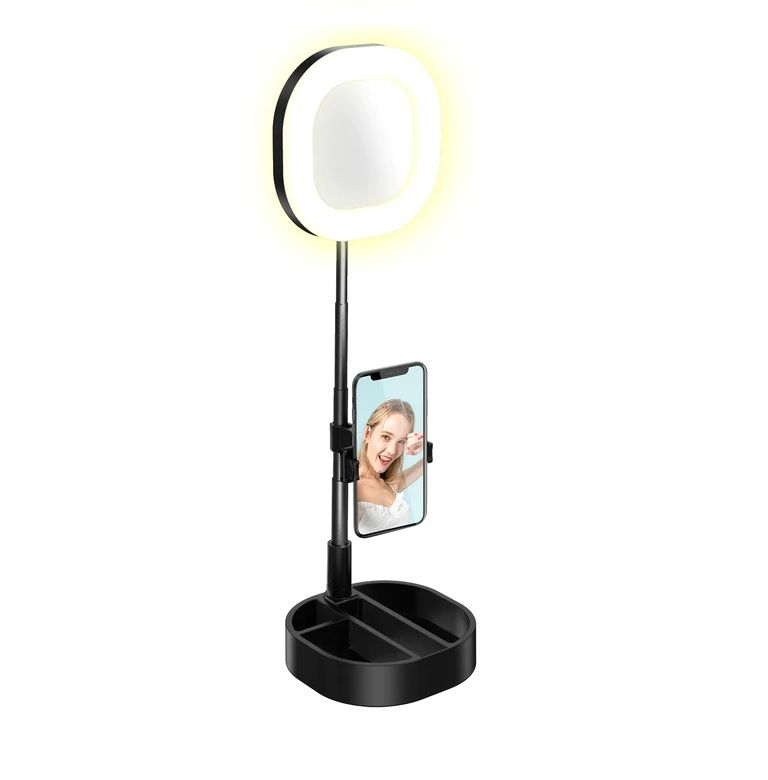 Photo 1 of MIRROR SELFIE RING LIGHT WITH PHONE HOLDER AND STORAGE 3 LIGHTING MODES USB POWERED EXTENDS UP TO 22.5 INCHES FOLDABLE OR TAVEL NEW 