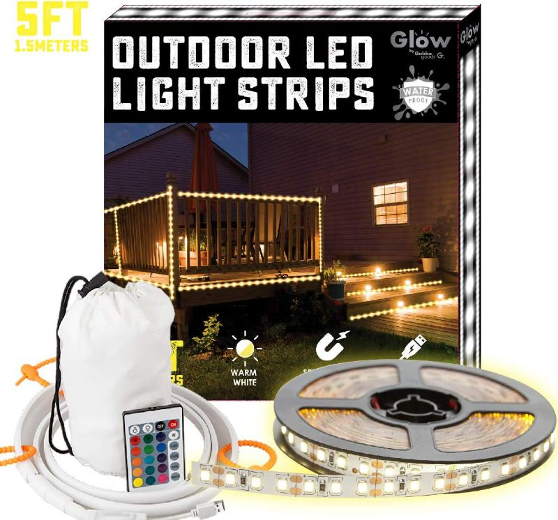 Photo 1 of Gabba Goods Outdoor/Indoor Weatherproof 5 Foot Long LED 5ft Light Strips with Warm White Light, Self-Sticking Magnet and Carrying cas- 5 feet Long