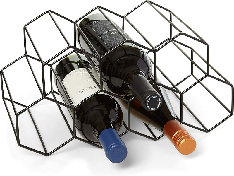 Photo 1 of Countertop Wine Rack - 9 Bottle Wine Holder for Wine Storage - No Assembly Required - Modern Black Metal Wine Rack - Wine Racks Countertop - Small Wine Rack - Wine Bottle Storage - Tabletop Wine Rack