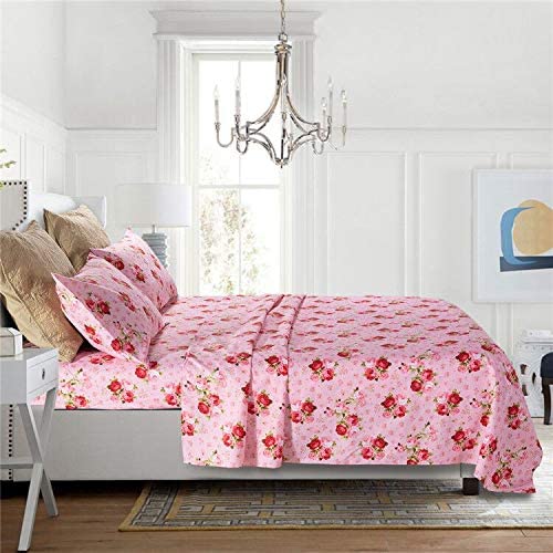 Photo 1 of Bedlifes Queen Sheet Set Ultra Soft Breathable Silky Flower Bed Sheets Deep Pocket 100% Microfiber Bedding Sheets 4 Piece Queen Size Pink Floral(Red