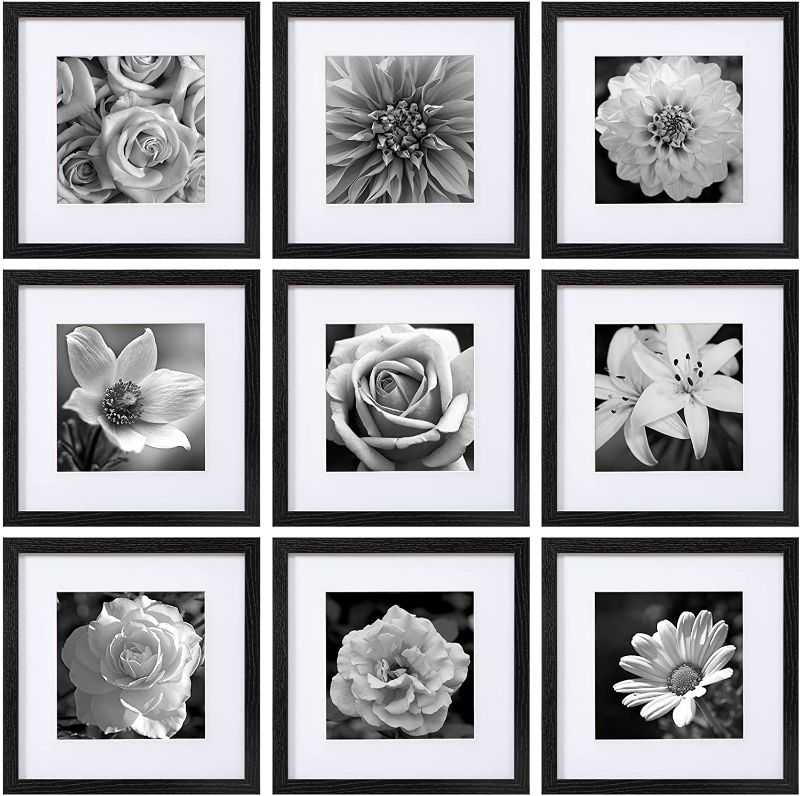 Photo 1 of eletecpro 12x12 Picture Frames Black Set of 9, Square Frame Displays 8x8 with Mat and 12x12 without Mat, Poster Frame for Wall Hanging