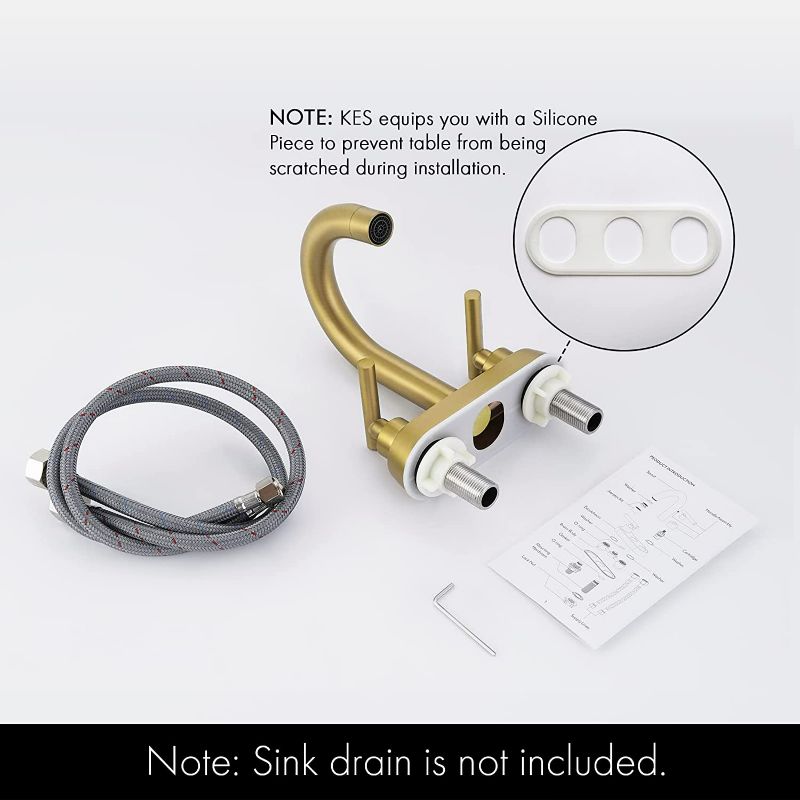 Photo 3 of KES Brushed Gold Bathroom Faucet Modern 4 Inches Centerset Vanity Faucet Brass Construction Brushed Gold Finish, Sink Drain Not Included, L4117LF-BZ