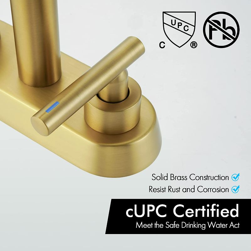 Photo 1 of KES Brushed Gold Bathroom Faucet Modern 4 Inches Centerset Vanity Faucet Brass Construction Brushed Gold Finish, Sink Drain Not Included, L4117LF-BZ