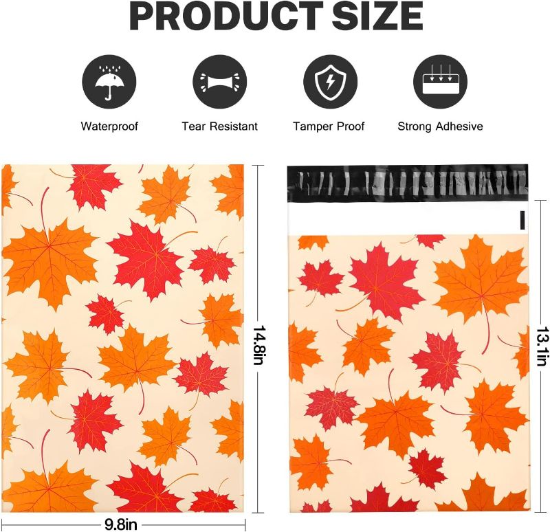 Photo 1 of 100Pcs Fall Poly Mailers 10x13, Cute Packaging Envelope Mailers Polymailers Packaging for Small Business, Shipping Bags for Clothing Boutique Supplies with Self Seal Strip for Harvest Festival (Leaf)