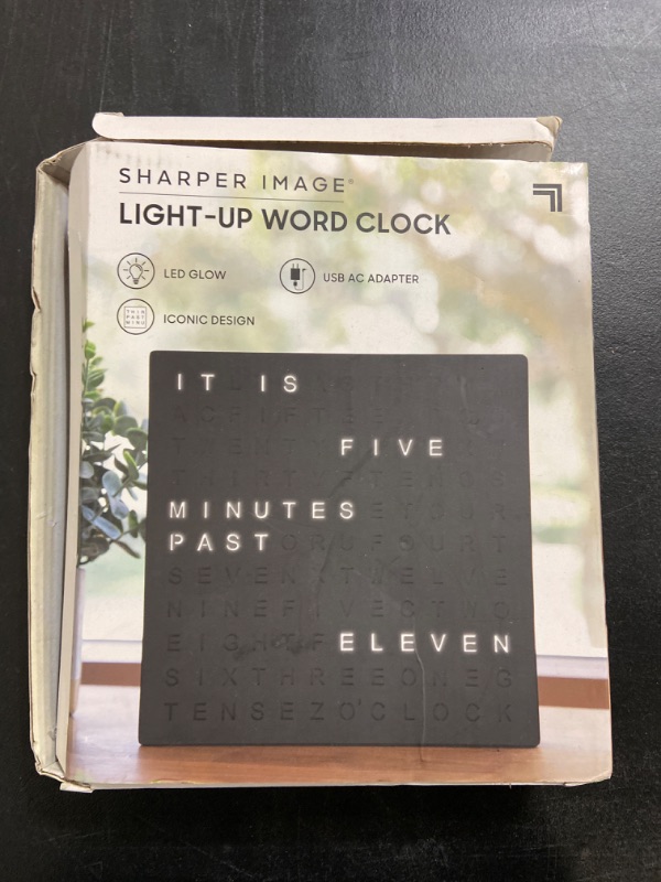 Photo 5 of SHARPER IMAGE Light Up Electronic Plug-in Word Clock, Black Finish with LED Light Display, USB Cord and Power Adapter, Unique Contemporary Home and Office Décor, Accent Desk Clock