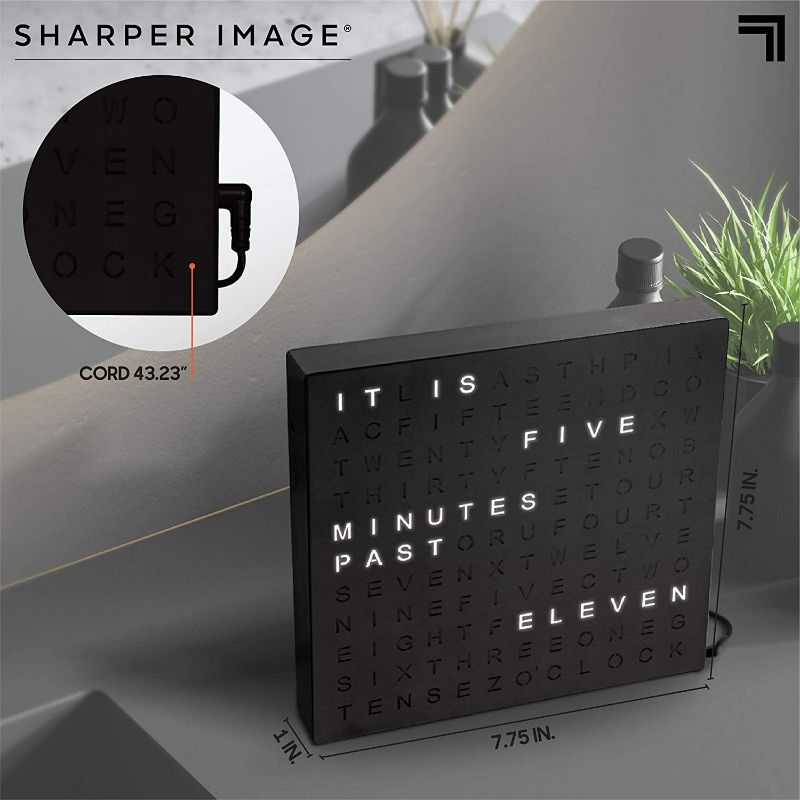 Photo 1 of SHARPER IMAGE Light Up Electronic Plug-in Word Clock, Black Finish with LED Light Display, USB Cord and Power Adapter, Unique Contemporary Home and Office Décor, Accent Desk Clock