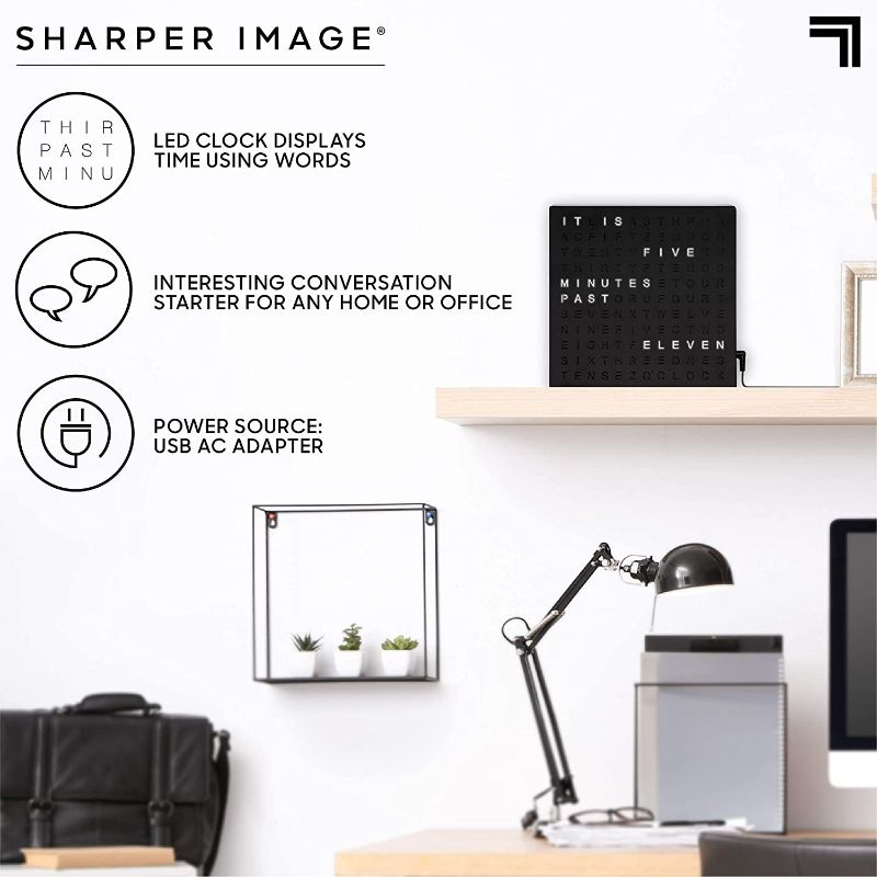 Photo 3 of SHARPER IMAGE Light Up Electronic Plug-in Word Clock, Black Finish with LED Light Display, USB Cord and Power Adapter, Unique Contemporary Home and Office Décor, Accent Desk Clock