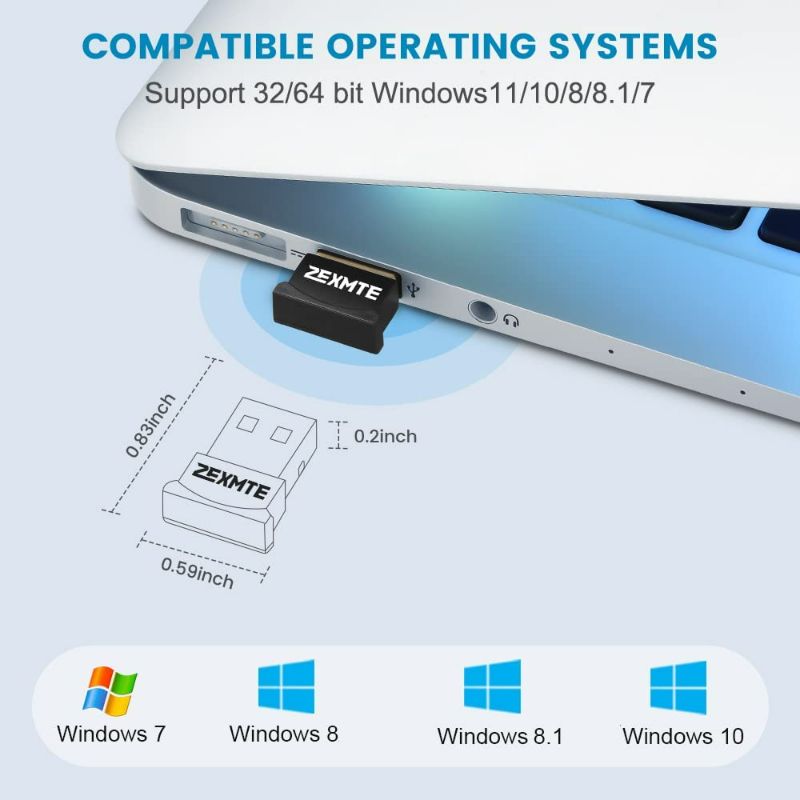 Photo 4 of Bluetooth Adapter for PC, ZEXMTE USB Bluetooth Adapter 5.0 Bluetooth Dongle Bluetooth Receiver,Bluetooth Adapter for PC Windows 10/8/7 for Desktop, Laptop, Mouse, Keyboard, Headsets, Speakers