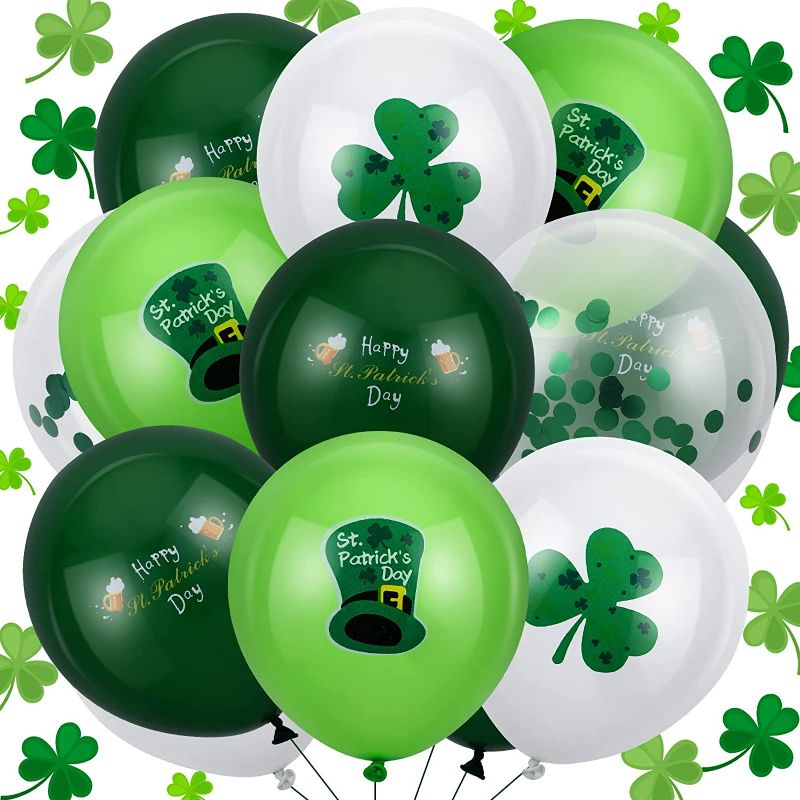 Photo 2 of 50 Pieces St. Patrick's Day Latex Balloons Green Confetti Balloons Set White Green Helium Party Balloons for Saint Patrick's Day Decorations Irish Party Supplies