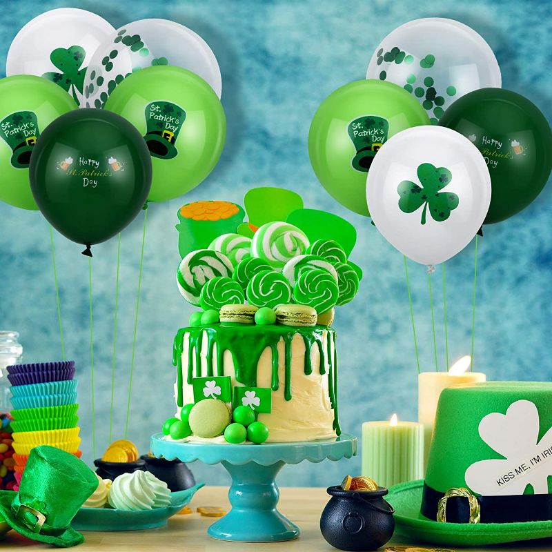 Photo 1 of 50 Pieces St. Patrick's Day Latex Balloons Green Confetti Balloons Set White Green Helium Party Balloons for Saint Patrick's Day Decorations Irish Party Supplies