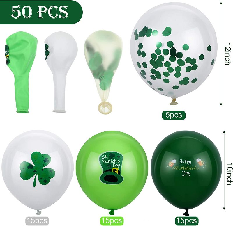 Photo 3 of 50 Pieces St. Patrick's Day Latex Balloons Green Confetti Balloons Set White Green Helium Party Balloons for Saint Patrick's Day Decorations Irish Party Supplies
