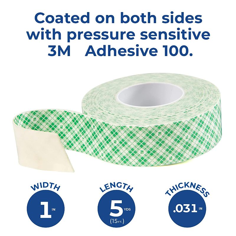 Photo 2 of 3M Double Coated Urethane Foam Tape 4032 Double Sided Durable Adhesive (1in x 5yds) Attach, Bond, Mount