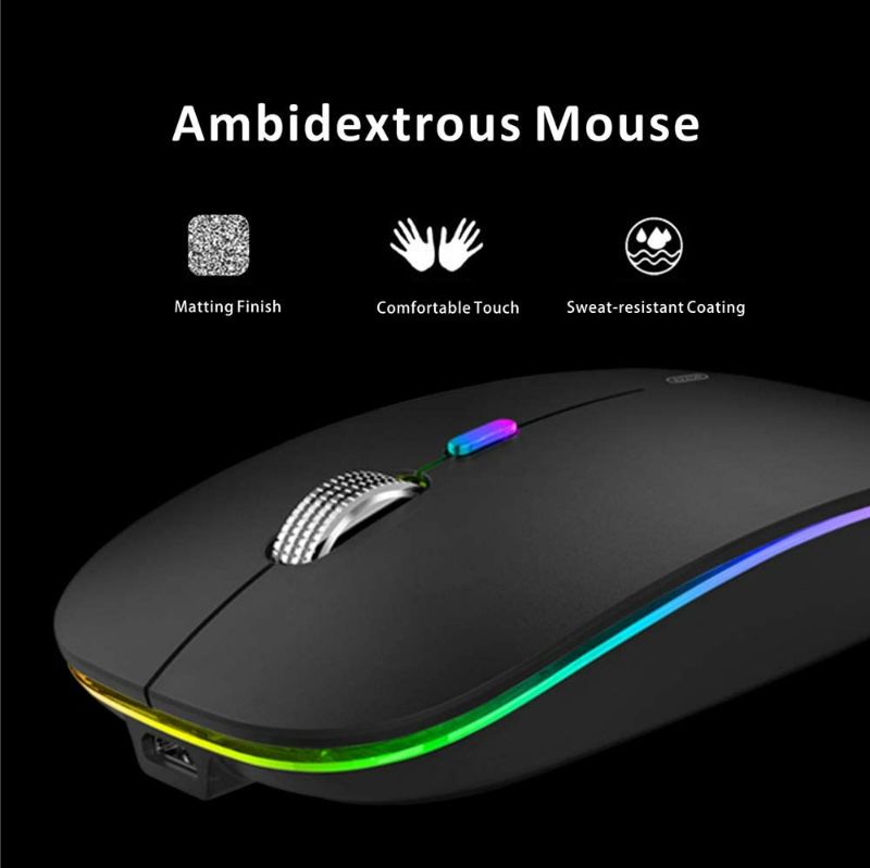 Photo 3 of Uiosmuph LED Wireless Mouse, G12 Slim Rechargeable Wireless Silent Mouse, 2.4G Portable USB Optical Wireless Computer Mice with USB Receiver and Type C Adapter (Matte Black)