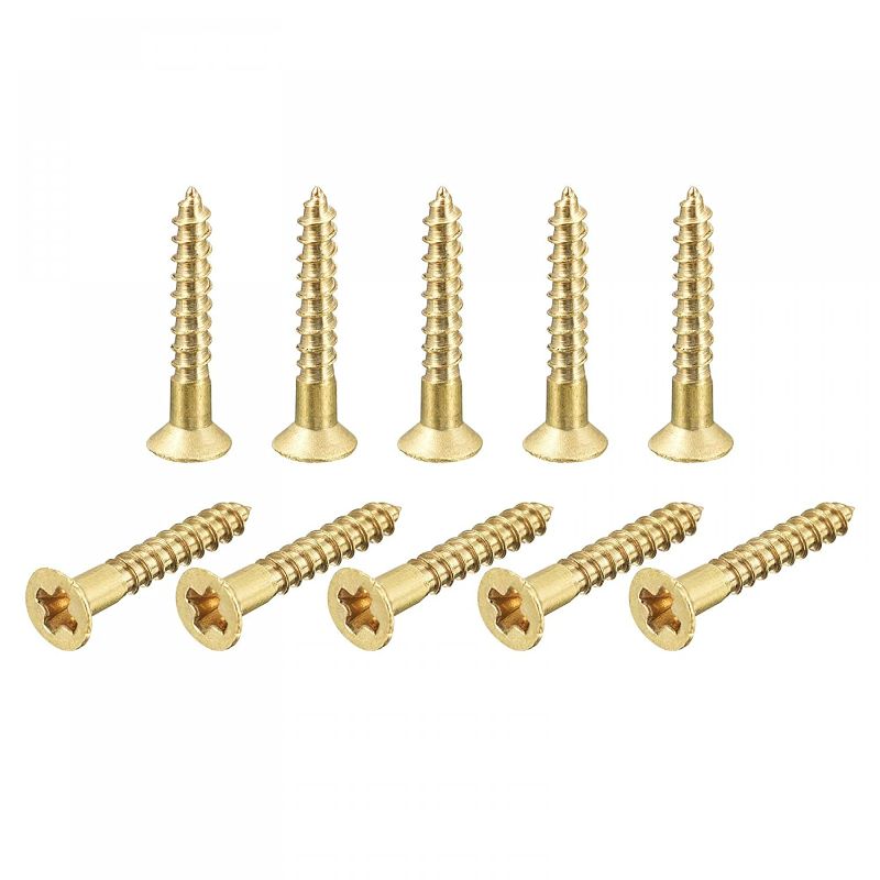 Photo 3 of uxcell Brass Wood Screws, M2.5x16mm Phillips Flat Head Self Tapping Connector for Door, Cabinet, Wooden Furniture 30Pcs