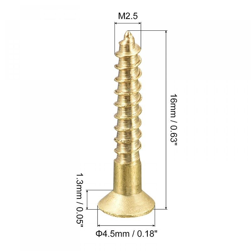 Photo 4 of uxcell Brass Wood Screws, M2.5x16mm Phillips Flat Head Self Tapping Connector for Door, Cabinet, Wooden Furniture 30Pcs