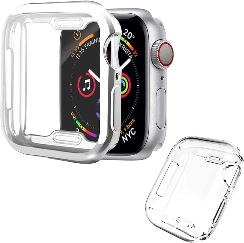 Photo 1 of [2 Pack] Aladrs Screen Protector Case for Apple Watch 40mm, Full Protective HD Ultra-Thin Cover Compatible with iWatch Series 4 Series 5 Series 6 SE Bumper Case, Silver+Clear