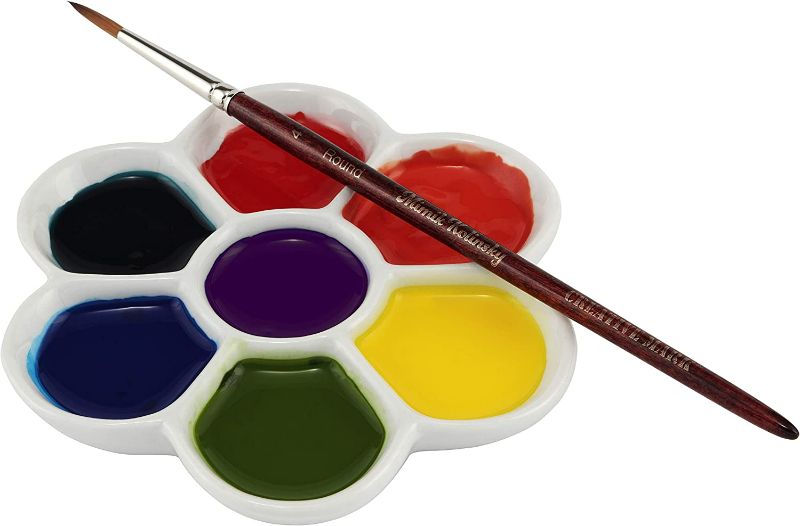 Photo 3 of Creative Mark Glazed Flower Porcelain Paint Palette Tray for Watercolor, Gouache, Color-Mixing - White 4¾" inch Diameter