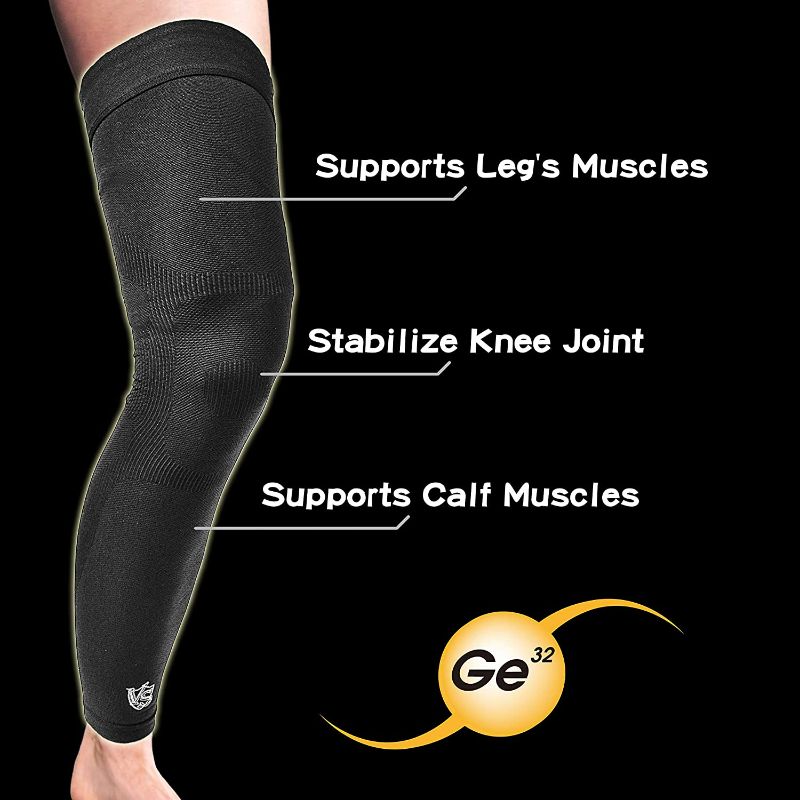 Photo 4 of Vital Salveo Recovery Compression Sports Full Leg Sleeve Thigh Calf Long Knee Support Basketball Black (1 Pair) Medium
