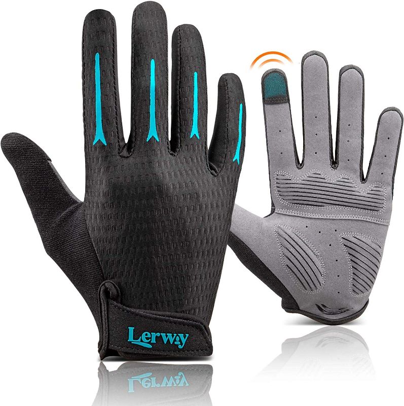 Photo 2 of LERWAY Cycling Gloves Mountain Bike Gloves: Touch Screen Full Finger Gloves Lightweight MTB Bicycle Gloves for Men Women Breathable Anti-Skid Shock-Absorbing Padded Gloves for Summer Biking Running