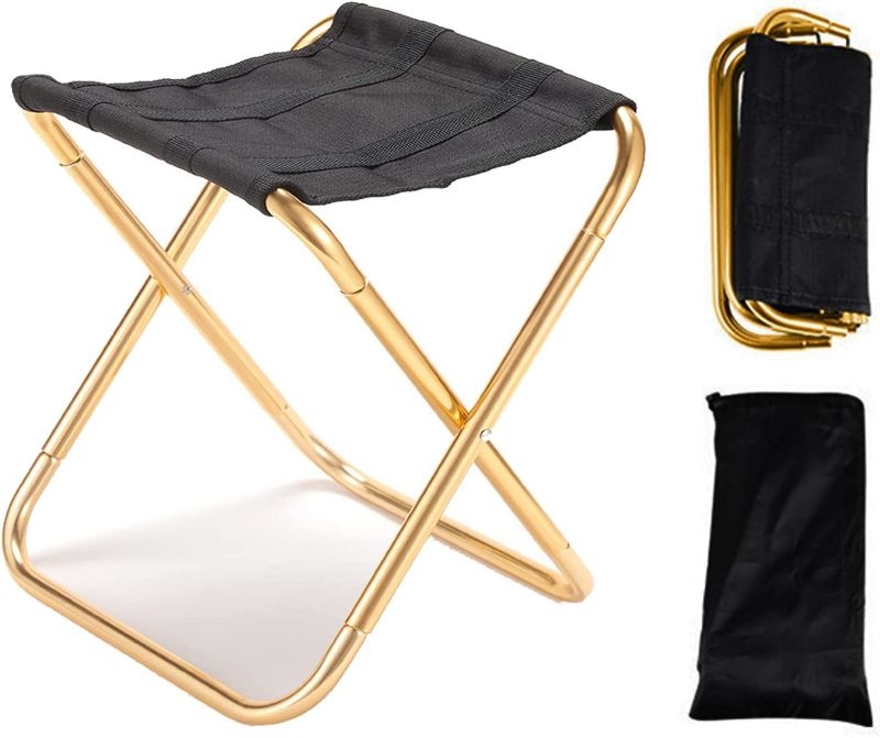 Photo 1 of Middle Gold Folding Stool Site, Easy Take Chair with Bag, Outdoor Camping Stool Chair for Adult, Light Weight Travel Foot Stool Step for Queue Up, Fishing, Travel, Hiking, Garden, Picnic, BBQ