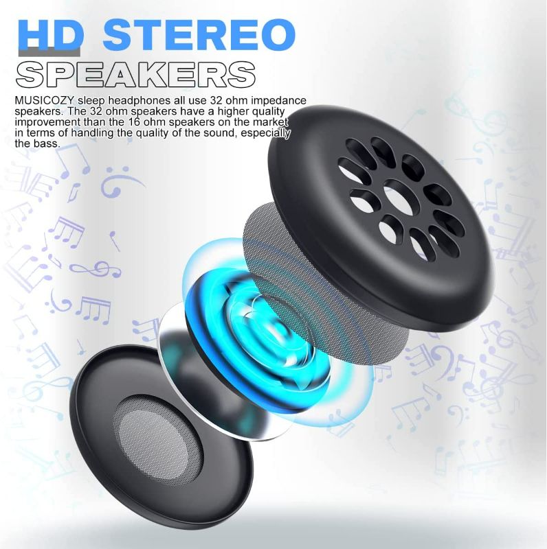 Photo 4 of MUSICOZY Sleep Headphones Bluetooth 5.2 Headband Sleeping Eye Mask for Women Men Wireless Music Headband Earbuds Earphones for Side Sleepers Built-in HD Speakers Cool Gadgets Unique Gifts