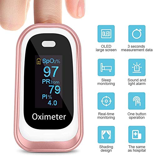 Photo 2 of Finger Pulse Oximeter -Blood Oxygen Saturation - Athletic and Aviation Pulse Oximeters, Respiratory Rate, PI Sleep Monitor? Batteries and Lanyard (Sleep Monitor - Rose Gold + White)